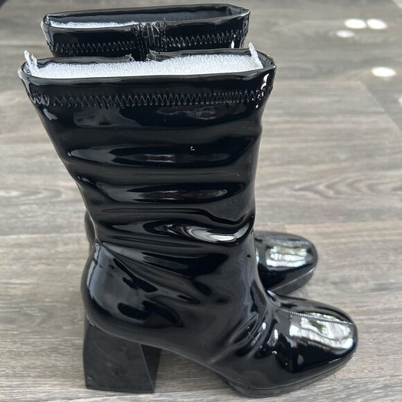 NEW Lulus Size 11 Edmen Black Patent Platform Mid Calf Boots Zip Up Block Heel - Picture 6 of 12